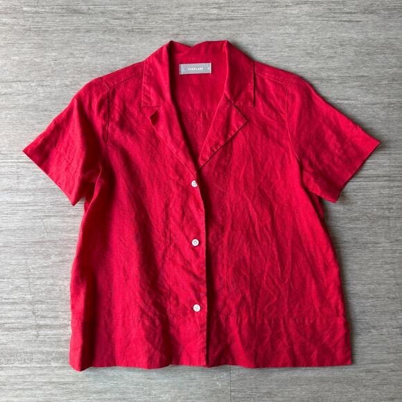 Everlane Linen The Notch Shirt Button Up Women's 00 Red Short Sleeve Crop - Picture 1 of 6